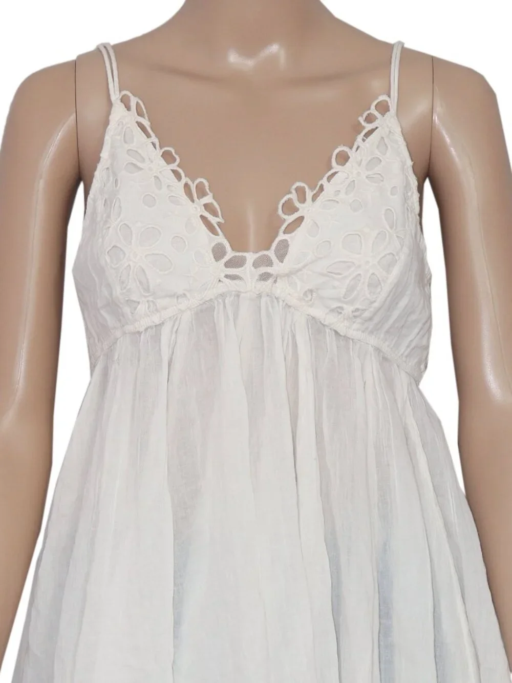 Free People FP One Casella Tunic Ivory Embroidered V Neck Strap Top XS